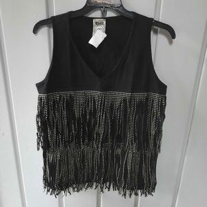 Vocal Women's Black & Gold Studded Fringe Tier Tank NWT Sz XL